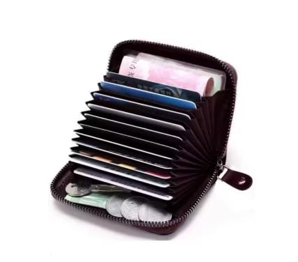 MARETTO Genuine Leather Card Holder Wallet for Men | RFID Blocking Zip Wallet | 8 Card Slots | Slim Compact Credit Card Case | Secure Travel & Office Wallet for Men (Brown)-image-30