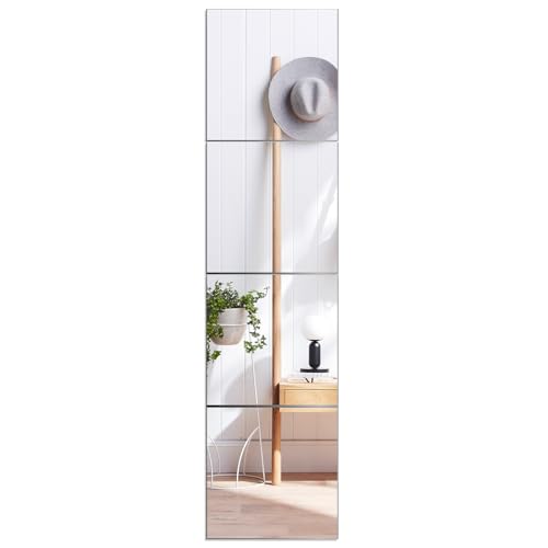 Image of VASUHOME Glass Full Length Wall Mirror Tiles - [12 x12 Inch - 4PCS], Frameless Full Body Mirror for Home Gym, Bedroom, Living Room - Versatile Wall Mirror with Unrivaled Clarity