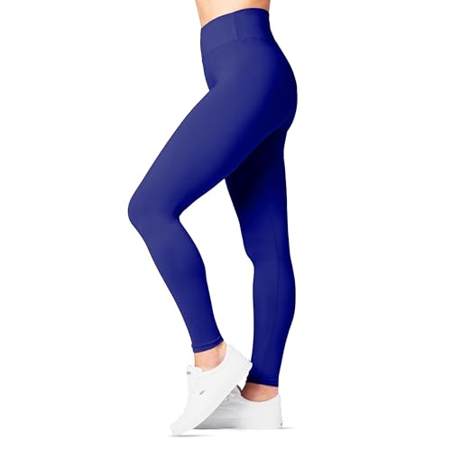 SATINA Womens High Waisted Pants - Workout, Yoga Leggings for Regular & Plus Size Women, 3 Inch Waistband, Royal Blue, One Size, Slim