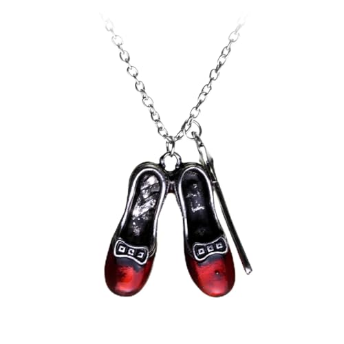 Collier à breloques magicien et pantoufles rouges rubis TABOJS pour petite fille