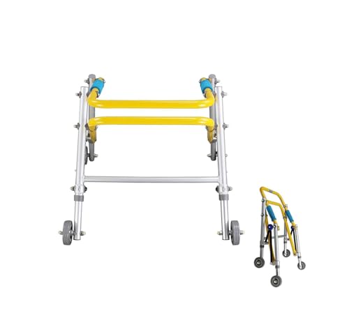 Folding Walking Frame for Children, Height Adjustable 4-Wheel Stand Training Walker, Children Standing Walking Aid for Pediatric Disabled Injured Rehabilitation(Medium)