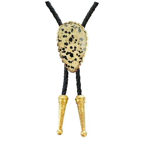 Image of Daisy Del Sol Gemstone Bolo Tie Braided Vegan Faux Leather Natural Stone Gold Handmade Necklace Adjustable Boho Western Jewelry