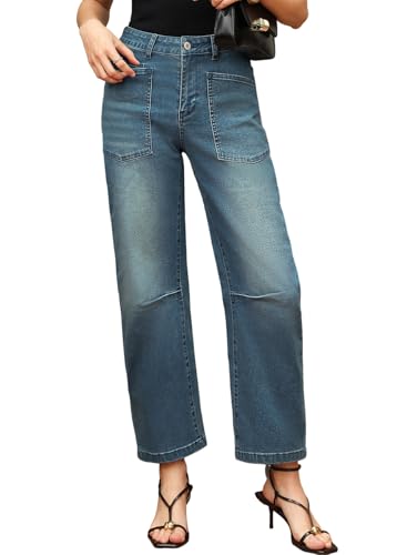 Image of EVALESS Barrel Jeans Women Baggy Stretchy Cropped Denim Pants