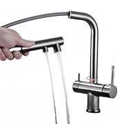 Diseño de 3 vías: El grifo tiene dos salidas independientes, una para agua fría y caliente y otra para agua purificada, para satisfacer diferentes necesidades de agua. Diseño telescópico y extraíble: el grifo tiene una función telescópica y extraíble...