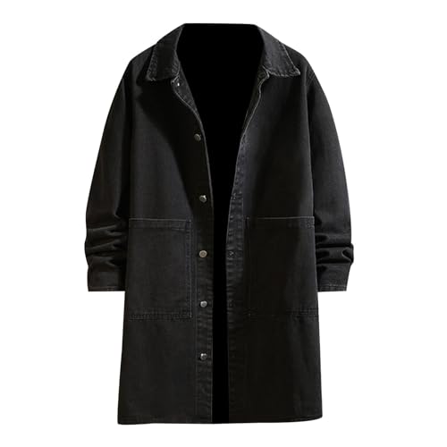 Mens Ripped Jeans Jacket Casual Denim Trench Coat Long Coat Jacket for Men Denim