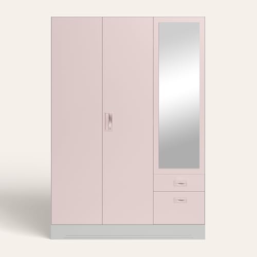 Image of Interio by Godrej Slimline Blend 3-Door Steel Almirah with Mirror (Dusky Peony), 1-Year Warranty, 1 Locker, 2 Drawers