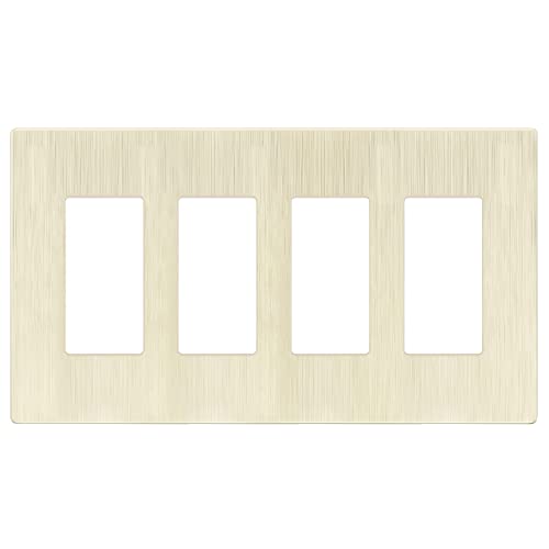 Image of LIDER Decorator Switch Cover, Screwless Wall Plate, Mid-Size 4-Gang 4.88 inch x 8.58 inch, LSWP-34M-BLA, UL Listed, Thermoplastic, Brushed Light Almond, 1-Pack