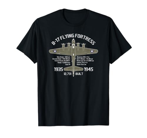 Image of The Flying Fortress B-17 Bomber World War II with Specs T-Shirt