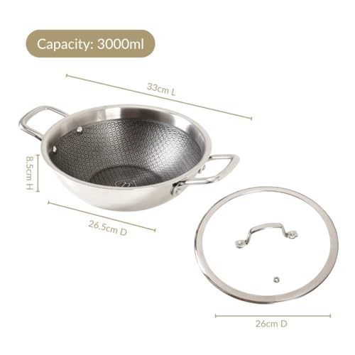 Image of Nestasia Triply Stainless Steel Honeycomb Kadai with Glass Lid 24 cm (3L) - Non Stick Kadhai with Air Vent Lid for Healthy Cooking | Induction & Gas Stove Friendly, Even Heating, Less Oil Use