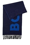 Breite: 37,0 cm BOSS Herren Armin 1 In Italien gefertigter Bouclé-Schal aus Material-Mix mit Woll-Anteil und Logo Dunkelblau Stck