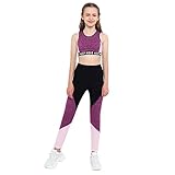 iiniim Mädchen Trainingsanzug Tank Tops Ärmellos Shirt mit Kurze Hose Tights Leggings Sportanzug Fitness Yoga Tanzen Sportkleidung Farbblock E 134-140