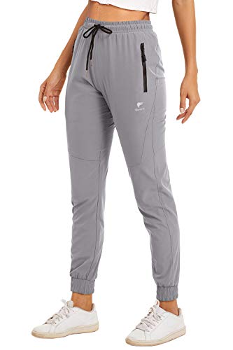 EKLENTSON Pantalon de sport pour femme - Legging de course léger et extensible avec poches à fermeture éclair - Gris - M Cover