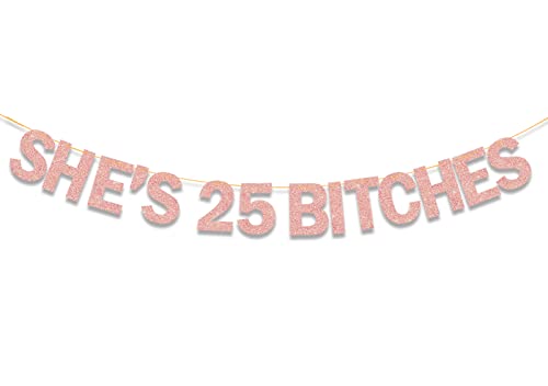 Image of She's 25 Bitches Banner 25th Birthday Decorations for Women, Funny Glitter Rose Gold Birthday Banner 18 Birthday Party Supplies