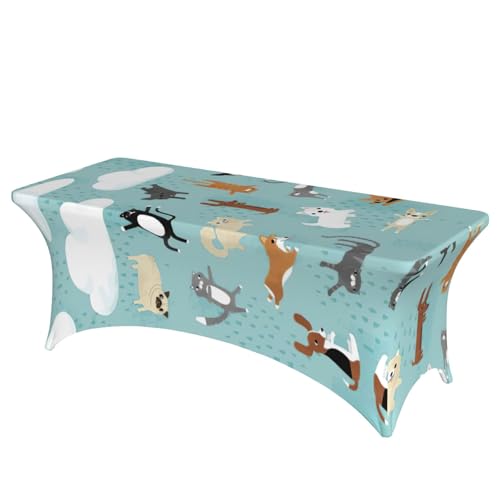 Housse de table rectangulaire extensible 1,8m EdWal en élasthanne à motif imprimé chat et chien