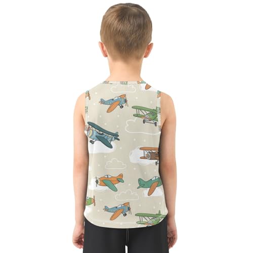 J JOYSAY Cartoon Airplane Sky Boys Tank Top Sleeveless Muscle Shirts Quick Dry Active Workout Sport Kids T-Shirts 3-15T3