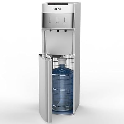 SOOPYK Self Cleaning Bottom Load Water Cooler Dispenser for 3-5 Gallon Bottles,Hot Cold and Room, Child Safety Lock, LED Display with Empty Bottle Alert, Silver