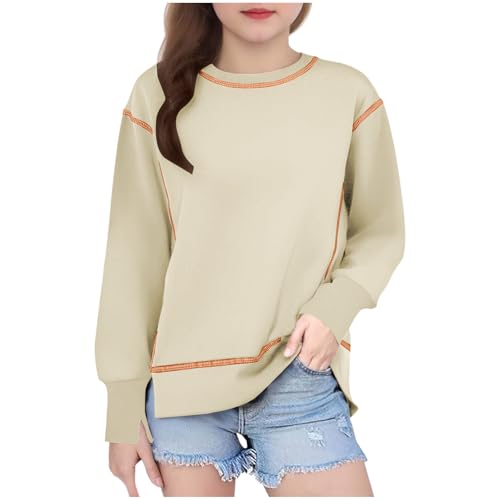 Girls Crewneck Sweatshirt Long Sleeve Pullover Top Side Split Shirt Casual Loose Shirts Fall Outfit Y2K Teen Clothes