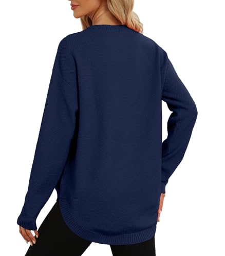 DB MOON Women Crewneck Long Sleeve Knitted Sweater 2025 Loose Fit Soft Solid Pullover3