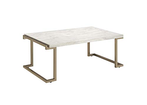 Benjara , White And Gold Marble Top Coffee Table With Metal Base Benjara , White And Gold Marble Top Coffee Table With Metal Base