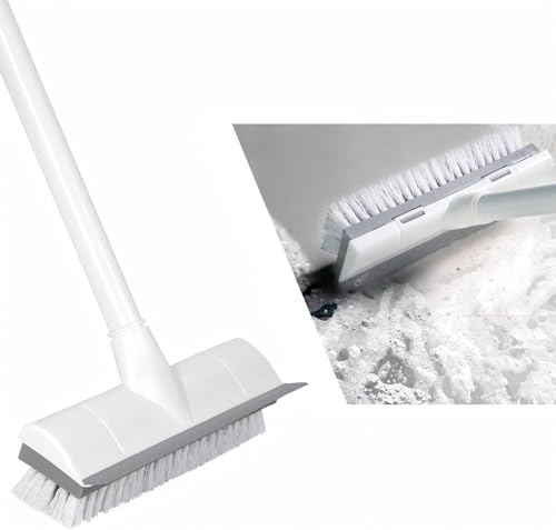 CLEANHOME デッキブラシ 掃除用ブラシ 2in1 水切りワイパー タイルブラシ 3段ポール 長さ調節可能 47cm-127cm ベランダ/玄関/床/庭園にも適用 掃除用品 風呂掃除 【耐久性MAX】 (ホワイト)のサムネイル