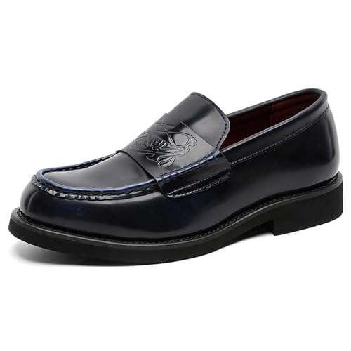 Men's Patent Leather Casual Slip on Penny Loafers Classic Round Toe Comfortable Low-Top Business Dress Oxford Shoes for Party Dating Work