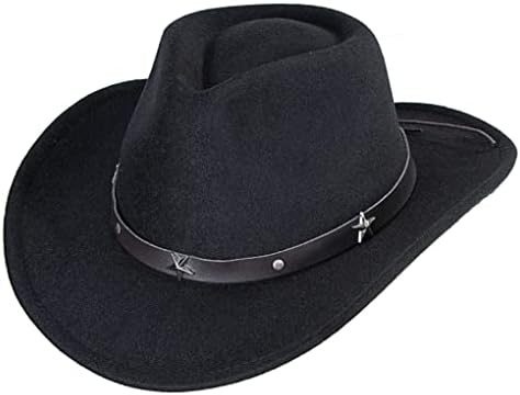 Western Cowboy Hat for Men Women Classic Roll Up Fedora Hat with Buckle Belt (Hat Circumference 22.4-22.8") Black