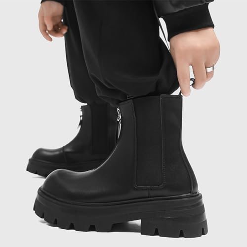 Men’s Leather Platform Chelsea Boots Classic Round Toe Lug Sole Front Zipper Ankle Boots Outdoor Casual Comfortable Business Office Dress Boots4