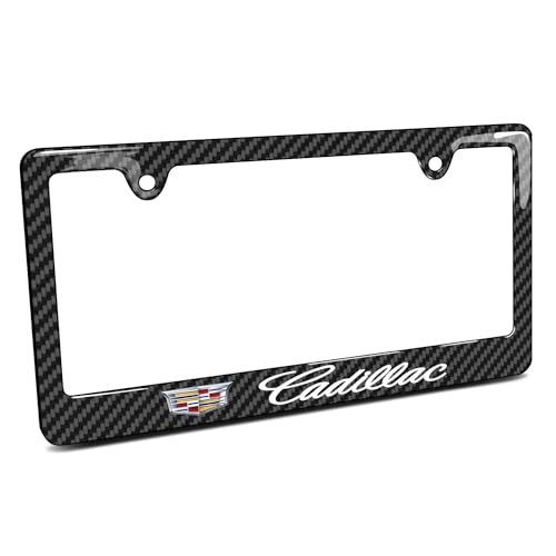 iPick Image for Cadillac Crest Logo Black Carbon Fiber Look ABS Plastic License Plate Frame is Official Licensed