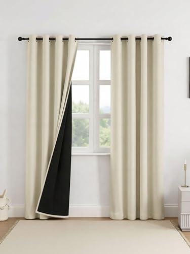 Image of 100% Blackout Curtains for Window- 6 Feet (Pack of 1) | Black Back Coated Fabric |Heat & Noise Insulation | Eyelet Curtains for Living Room & Bedroom |Beige