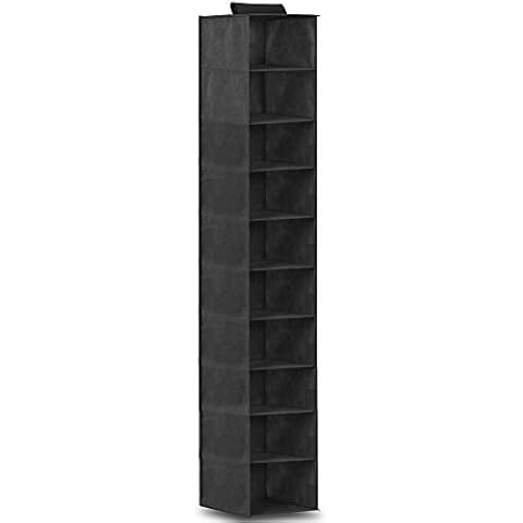 EVELYN LIVING 5/10 Tier Hanging Wardrobe Storage Shelf Organiser Breathable Closet Pockets Unit Cupboards Shelves Foldable for Clothes Sweaters Shoes Accessories (10 Tier) Cover