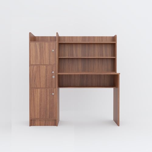 Image of Phoenix Engineered Wood Study Table with Storage (Leon Teak, 3-Door)