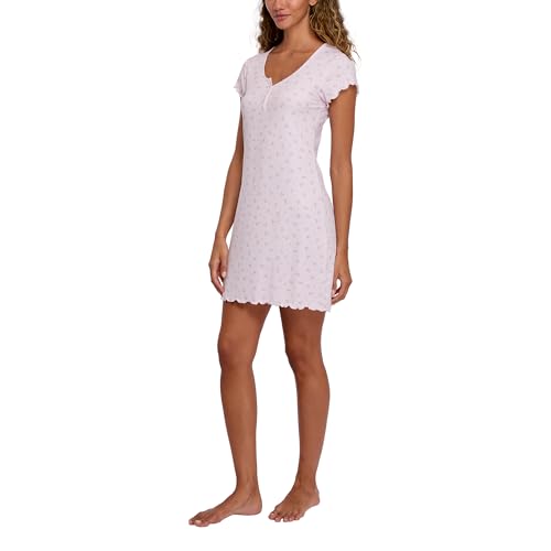 Laura Ashley Women's Nightgown Ribbed Knit Short Sleeve Henley Sleepshirt3