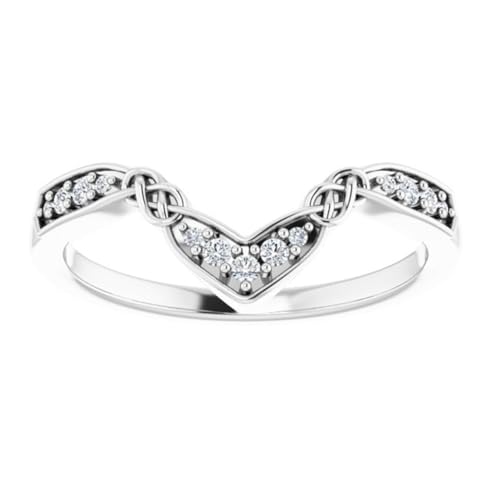 925 Sterling Silver White Gold Finish Vintage 0.5 Ct Round Cut White Diamond Curved Celtic Knot Trinity Design V Shape Wedding Promise Band Ring for Women