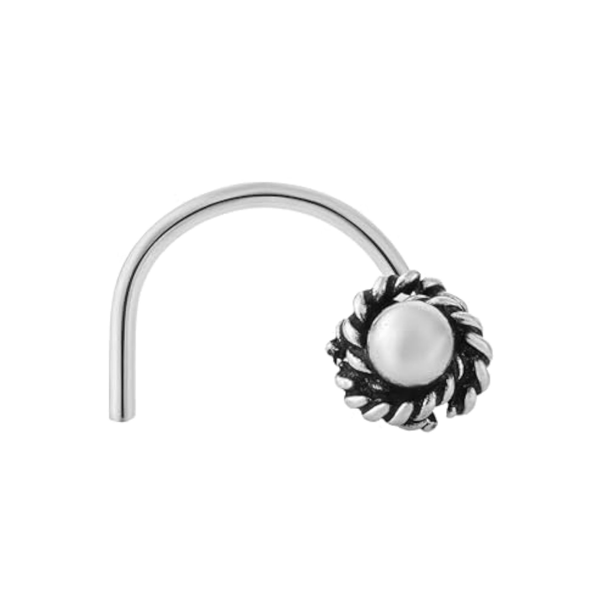 Women's 925 Sterling Silver Oxidised Floral Nose Pin