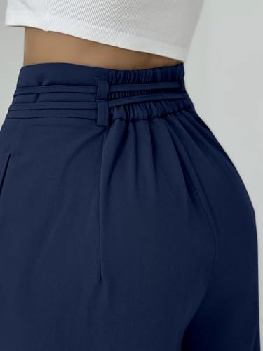 Image of Aahwan OffWhite Solid High Fabric Belt Waist Straight Korean Loose Pleated Wide Leg Trouser for Women's & Girl's