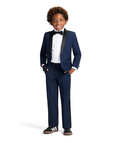 Image of Nautica Boys' 4-Piece Tuxedo Suit Set with Jacket, Pants, Dress Shirt & Bow Tie for Weddings & Special Occasions