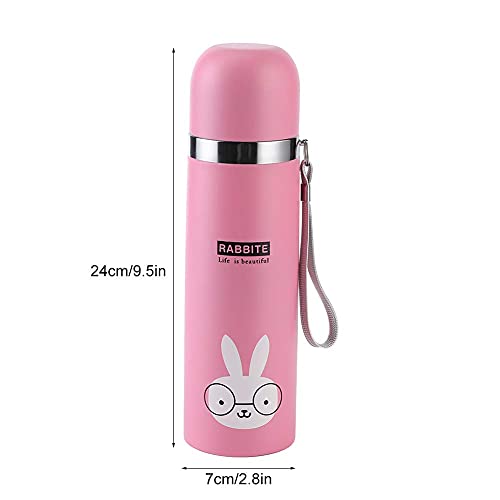 500ml Cartoon Vacuum Cup Kids Water Bottle Portable Stainless Steel Insulation Keep Cold or Hot Drinks for Hours Ice Drink Hot Beverage (Pink) - Image 3
