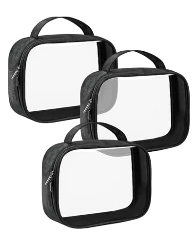 Moyad Borsa da Toilette Approvata TSA Borsa Porta Trucchi Organizer Donna Kit Barba Uomo Borsa per il Trucco Waterproof Aereo per Liquidi Trucchi Oggetti, Nero Large - Confezione da 3