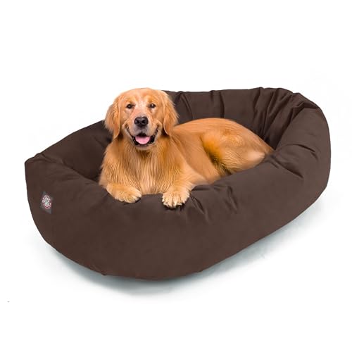 Image of Majestic Pet Suede Shredded Memory Foam Mix Calming Dog Bed Washable - Cozy Soft Round Dog Bed with Spine for Head Support - Fluffy Donut Dog Bed, 40 Inch, Chocolate