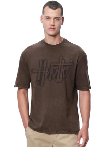 Image of Bewakoof Men's Cotton Typography Oversized Fit Half Sleeve Round Neck T-Shirt | Casual Wear | Street Wear | Oversized t Shirt for Men Cotton | Baggy