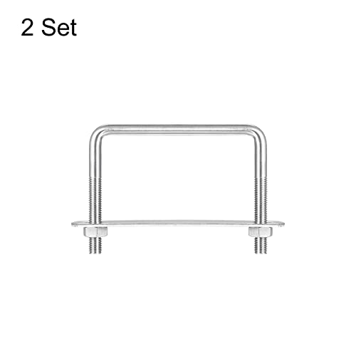 Image of uxcell Square U-Bolts, 2 Sets 87mm(3.43 inch) Inner Width 70mm Length M8 304 Stainless Steel U Clamp Bolt with Nuts and Plates, for Boat Trailer