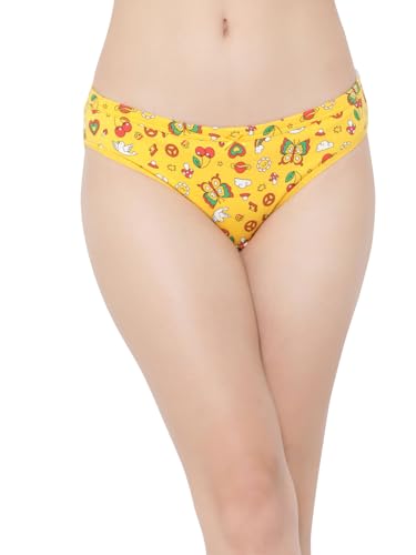Image of Clovia Women's 100% Cotton Low Waist Outer Elastic Bikini Panty in Yellow