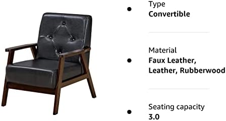 COSTWAY Single/3-Seater Sofa Chair, Mid-Century PU Leather Button Tufted Accent Armchair Couch, Rubber Wood Upholstered Guest Sofa for Living Room Bedroom Office (Single Sofa, Black)