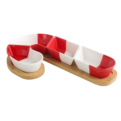 Feenmai Christmas Serving Dishes, Christmas Serving Tray and Platters, Xmas Snack Tray, Removable Candy Platter with Wooden Tray for Party, Ceramic Holiday Dish for Appetizers, Fruits, Dip, Nuts