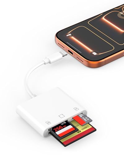 [Apple MFi Certified] SD Card Reader for iPhone, Lightning to SD/TF/CF Card Reader Adapter, Memory Card Adapter with Compact Flash/CF/SD/MicroSD Slots Compatible with iPhone 14 13 12 11 Pro Max XS XR