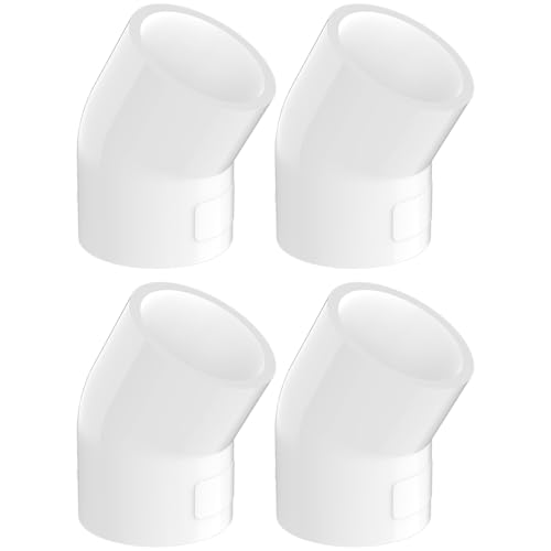 4-Pack 1-1/2 Inch 45 Degree PVC Elbow Pipe Fittings, Furniture Grade SCH40 PVC Pipe Connectors, 2 Way Socket Corner Joints for DIY Shelves, Garden Support Structures & Greenhouses, White