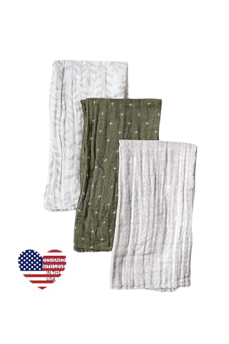 FLORABORA BABY Organic Muslin Burp Cloths, Set of 3 | 100% Cotton Boho Extra-Large 22