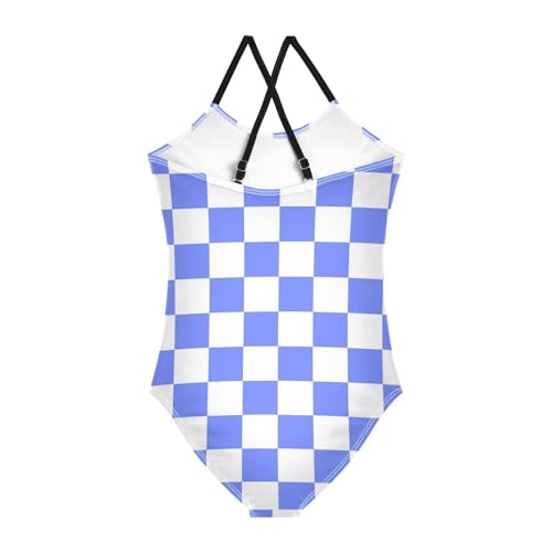 Image of Black and White Chess Girls One Piece Swimsuits Board Marble Tile Sport Halter Swimwear Beach Bathing Suit 3T