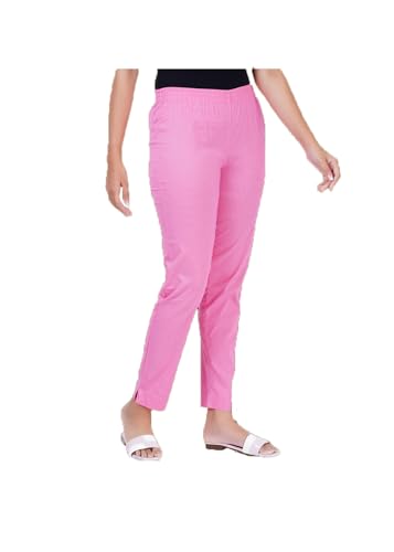 Image of Happy Bunny Cotton Blend Lycra Kurti Pants for Women, Soft 30% Stretch Full Length Trousers with Elastic Waist & Zip Pocket, Ideal for Office, Work, Casual, Home Wear Breathable Slim Fit