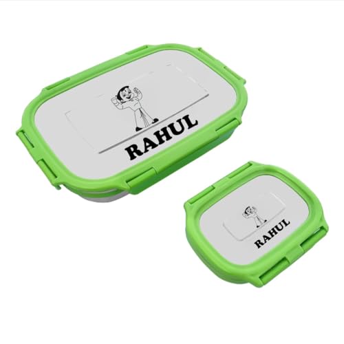 Image of ncgifts Personalized Tiffin | Customized Lunch Box | Personalized Stainless Steel Tiffin Box | Your Child's Name and Favourite Character Engraved | for Scholl Students (Green)